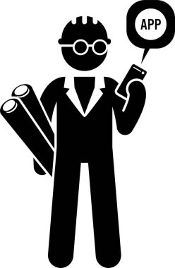 Telefonu olan işçinin minimalist vektör illüstrasyonu, profesyonel uygulama kavramı