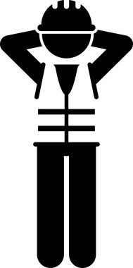 Endüstriyel işçiler duygular, duygular ve eylem simgeleri belirlendi. Sert şapka ve güvenlik yeleği giyen inşaat işçisinin vektör çizimi.