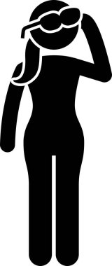 Vücut moda aksesuarları giyen bir kadın. Kadın için farklı moda aksesuar tarzı ve tasarımı olan bir kızın vektör çizimi. 