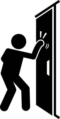 Man and Door Pictogram. Tırmanışlar, kapısı olan bir adamın çeşitli hareketlerini tasvir eder..