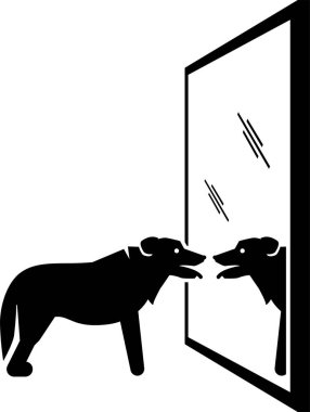 Ayna konseptinde köpeğin minimalist vektör çizimi