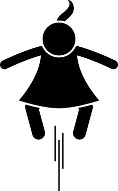 Küçük kız temel aksiyon çubuk figürü ikonları poz verir. Ayakta duran, yürüyen, koşan, zıplayan ve yerde oturan küçük bir kızın vektör çizimi..