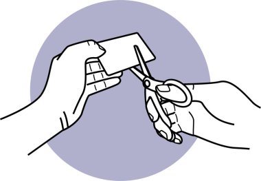 İnsan eliyle makas kesme kartının minimalist vektör çizimi 
