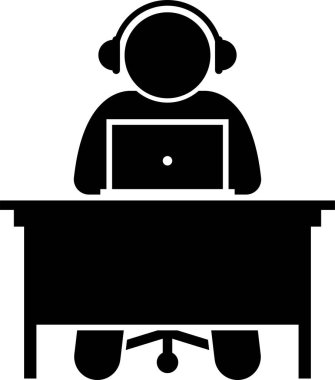 Müzik simgesi, vektör illüstrasyonunu dinleyen kişi