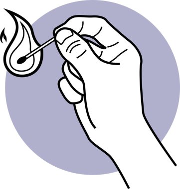 İnsan el ele tutuşmanın minimalist temsili kibrit ve ateş