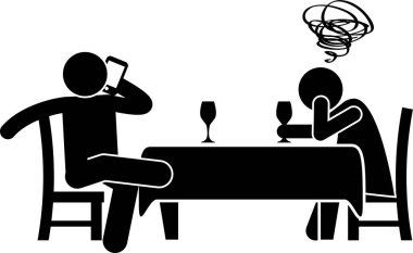 minimalist vektör illüstrasyonu, telefon bağımlılığı kavramı