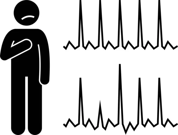心血管疾患心臓発作冠動脈疾患症状リスク要因診断スティック図ピクトグラムアイコン — ストックベクタ