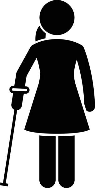 移动辅助医疗工具和设备粘贴图形图标 艺术品标志符号描绘了一个女人拿着拐杖 电动轮椅 电动车和步行者行走的情景 — 图库矢量图片