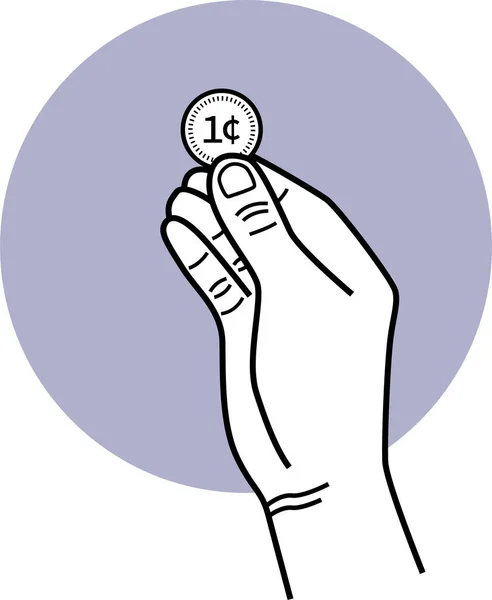 Minimalistyczny Wektor Ilustracji Ludzkiej Ręki Trzymającej Monetę — Wektor stockowy