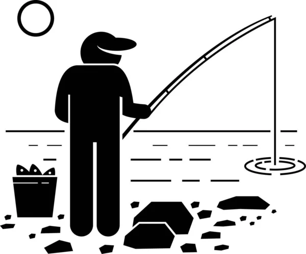 Ilustração Vetor Minimalista Preto Pescador — Vetor de Stock