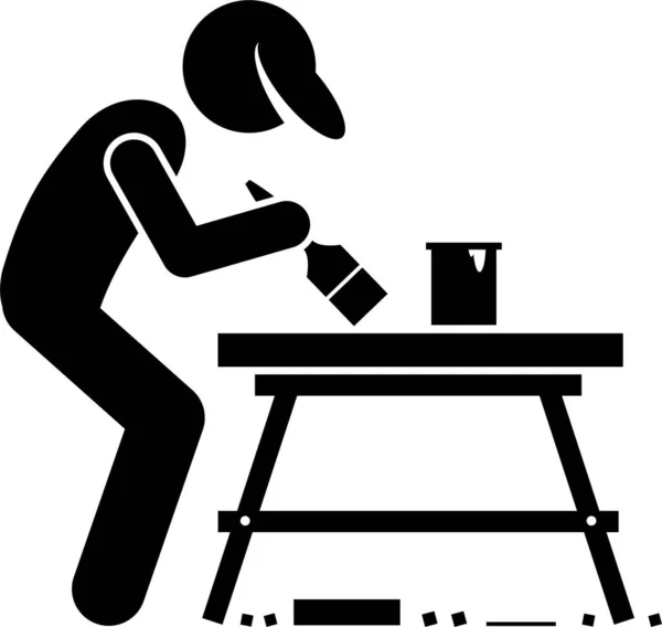 Ξυλουργός Που Χρησιμοποιεί Εργαλεία Και Εξοπλισμό Ξυλουργικής Πάγκο Εργασίας Εργαστήριο — Διανυσματικό Αρχείο