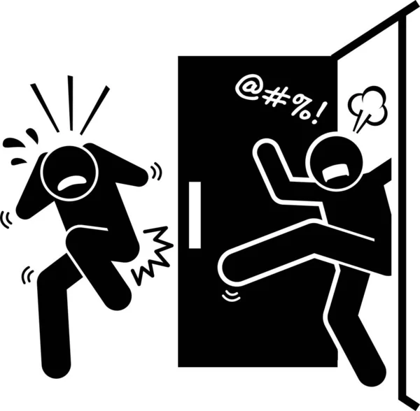 Man Door Pictogram Tırmanışlar Kapısı Olan Bir Adamın Çeşitli Hareketlerini — Stok Vektör