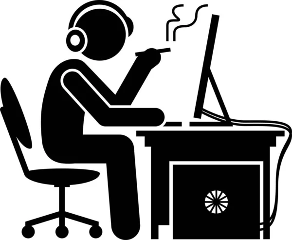 Minimalistische Vector Illustratie Van Gamer Met Computer — Stockvector