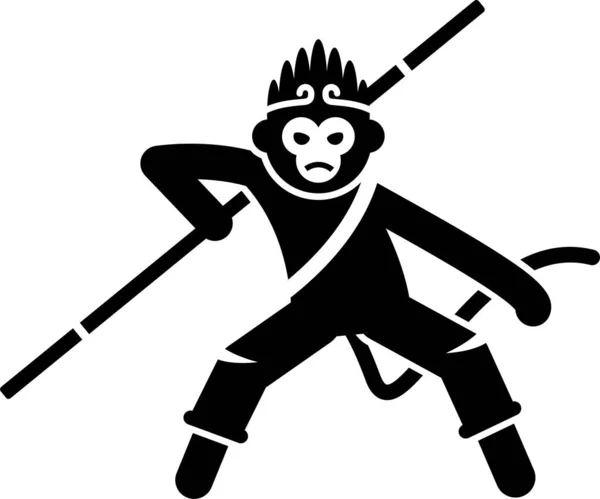 孙悟空或孙悟空人物形象设置 传说中的猴子儿子悟空的动作 动作和情感的矢量图解 — 图库矢量图片