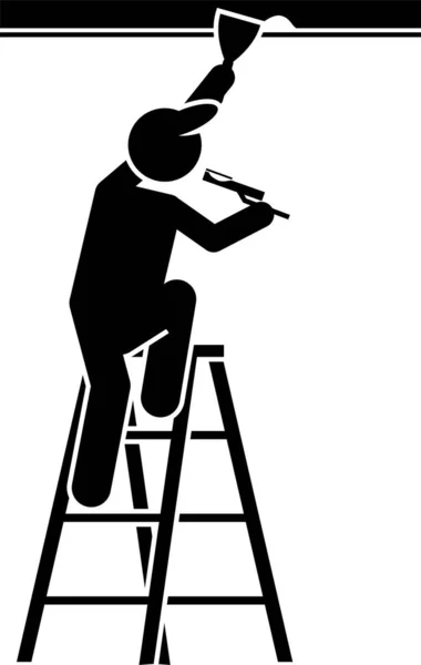 Home Improvement Und Haus Renovierung Ikonen Piktogramm Zeigt Arbeiter Und — Stockvektor