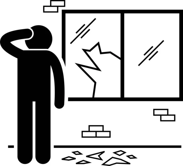 Broken House Old Building Problems Stick Figuur Pictogram Pictogram Pictogrammen — Stockvector