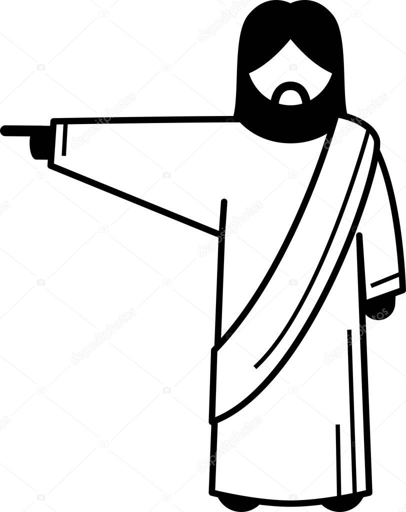 Jesus Christ basic standing postures, poses, and actions. Stick figure pictogram of Jesus Christ with different gestures, emotions, and expressions, and feelings.