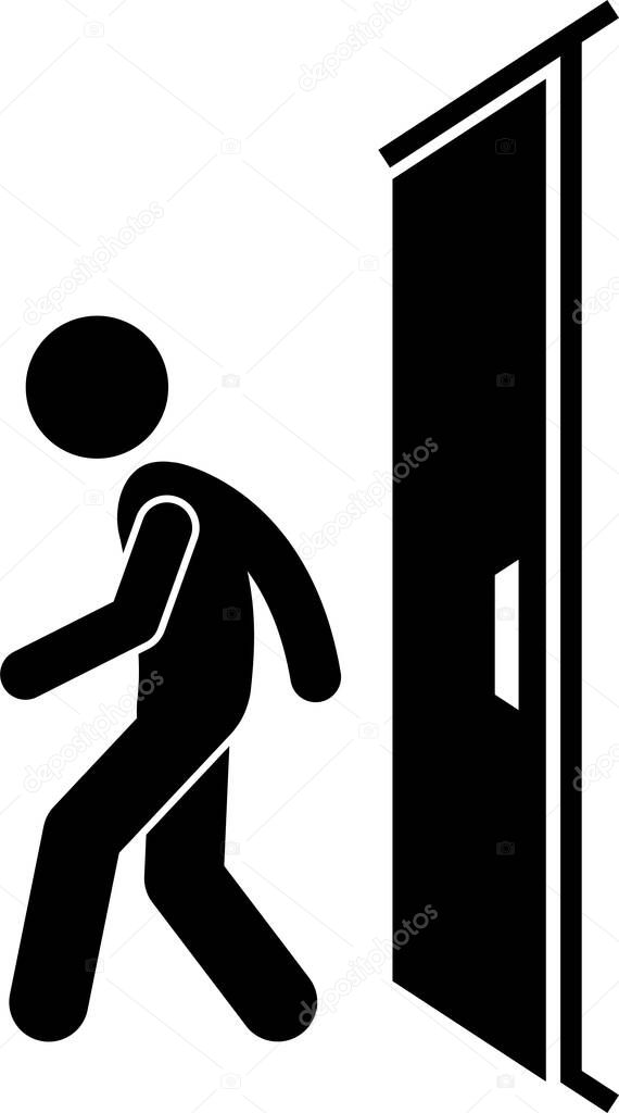 Man and Door Pictogram. Cliparts depict various actions of a man with a door.