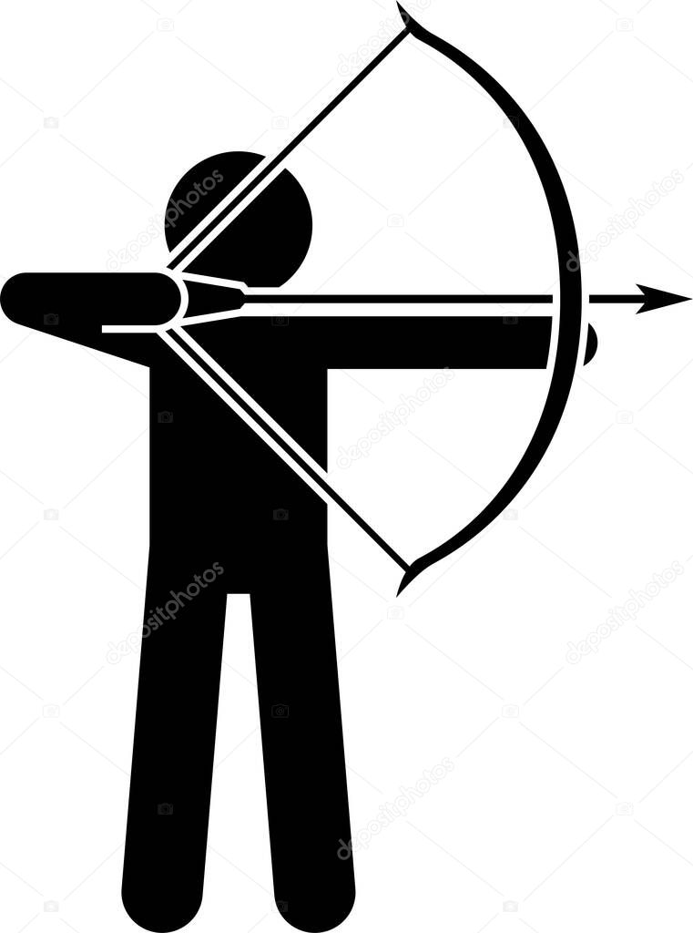 Minimalistic vector illustration of people with traditional  weapon at war