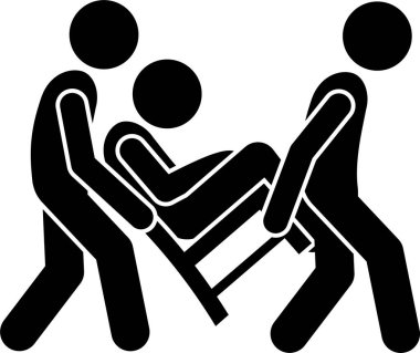 Yaralı bir kurbanın sopa figürlerini taşımak için ilk yardım tekniği. Yöntemlerin, prosedürlerin ve yaralı bir kişinin nasıl hareket edileceğinin veya taşınacağının temsilci çizimleri.