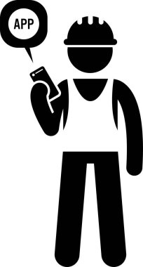 Endüstriyel, inşaat, inşaat işçileri ve işlerinde mobil uygulama kullanan maden işçileri. Vektör çizimleri inşaat işçisi, ressam, madenci, teknisyen, tamirci ve kaynakçı akıllı telefon uygulaması kullanır.