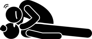 Kalp krizi için ilk yardım müdahalesi. Acil tedavi prosedürleri. Şekil simgeleri. Kalp masajı kurtarma prosedürlerinin vektör çizimleri ve kalp krizi geçiren bir hastaya nasıl yardım edileceği..