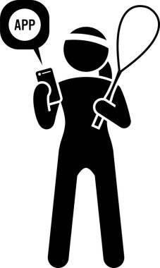 Telefonlu sportif kişinin minimalist vektör illüstrasyonu, eğitim uygulaması kavramı