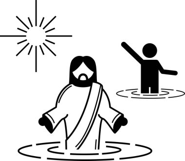 İsa Mesih temel aksiyon duruşu ve ikon piktogramda poz veriyor. İsa 'nın ayakta duran, koşan, zıplayan, meditasyon yapan, uçan, havalanan, oturan ve dua eden karakter figürleri..