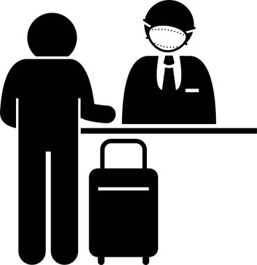 Virüs salgını üçüncü hat işçileri. Elektrik işçisi, itfaiyeci, çiftçi, muhabir, fabrika çalışanı, otel, çağrı merkezi, internet hizmetleri ve cerrahi maske takan borsa çalışanlarının vektör simgeleri.