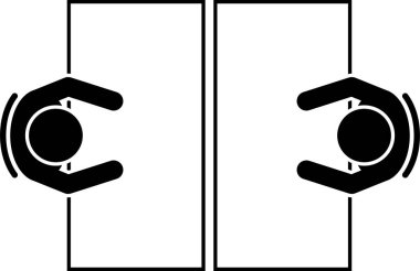 Ofiste ve şirkette çalışma masası aranjmanı. Piktogram simgeleri, ofis çalışanları, çalışanlar ve işçiler için masa düzenleme ve oturma alanlarının üst görünümünü betimler..