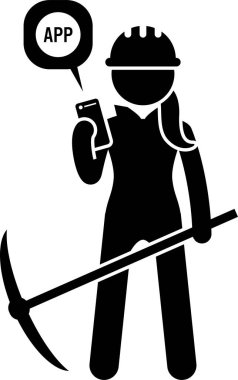 Endüstriyel, inşaat, inşaat işçileri ve işlerinde mobil uygulama kullanan maden işçileri. Vektör çizimleri inşaat işçisi, ressam, madenci, teknisyen, tamirci ve kaynakçı akıllı telefon uygulaması kullanır.