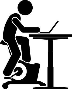 Ergonomic computer desk, workplace, and workstation. Stick figure pictogram icons depict ergonomic accessories for office work with good posture and support. clipart