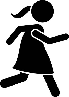 Küçük kız temel aksiyon çubuk figürü ikonları poz verir. Ayakta duran, yürüyen, koşan, zıplayan ve yerde oturan küçük bir kızın vektör çizimi..