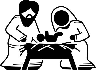 Bakire Meryem, Aziz Joseph ve İsa figürleri. Annesi ve babasıyla birlikte bebek ve genç İsa 'nın temsili. Tanrı 'dan Meryem Ana' ya ziyaret. Bebek İsa yemlikte.