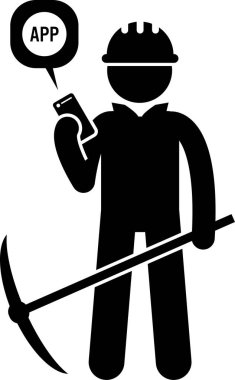 Endüstriyel, inşaat, inşaat işçileri ve işlerinde mobil uygulama kullanan maden işçileri. Vektör çizimleri inşaat işçisi, ressam, madenci, teknisyen, tamirci ve kaynakçı akıllı telefon uygulaması kullanır.