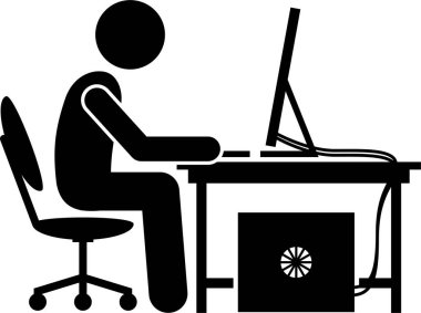 Adam tamir ediyor, tamir ediyor, kuruyor ve yeni bir bilgisayar yapıyor. Vektör çizimleri donanım parçalarını güncelleyen ve kuran bir bilgisayar teknisyeni tasvir ediyor.