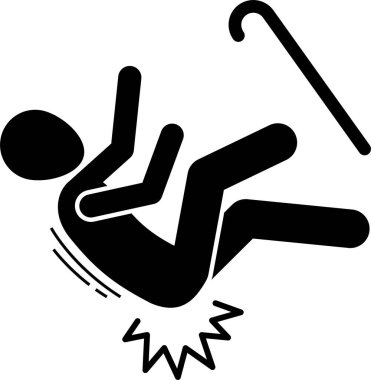 Vücut ağrısı ve eklem ağrısı olan yaralı yaşlı bir adam. Tekerlekli sandalye ve kırık kemik için sargı bezi kullanan yaralı yaşlı adamların vektör çizimleri. Yoğun bakımda solunum cihazına bağlı insanlar var..