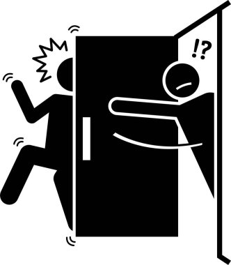 Man and Door Pictogram. Tırmanışlar, kapısı olan bir adamın çeşitli hareketlerini tasvir eder..
