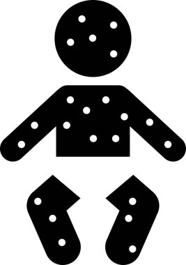 Bebek hastalığı, hastalık belirtileri ve semptomlar. Resimler, şişmiş mide, kusmuk, döküntü, nöbet, ishal, ateş, telaşlı, zayıflık, solunum problemi ve daha fazlası olan sağlıksız bir bebek tasvir ediyor..