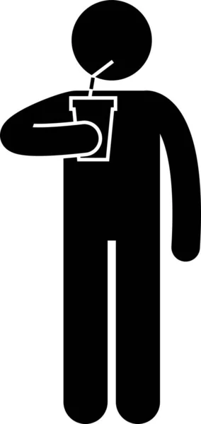 Człowiek Ludzie Jedzący Degustację Jedzenie Picie Stick Figura Piktogram Ikona — Wektor stockowy