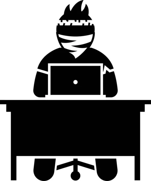 Illustrazione Vettoriale Minimalista Del Personaggio Della Procedura Guidata Utilizzando Computer — Vettoriale Stock
