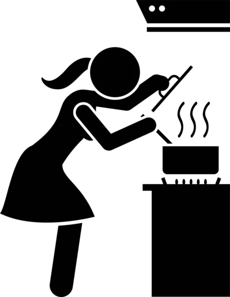 女の子の台所の概念のミニマリズムのベクトル図 — ストックベクタ