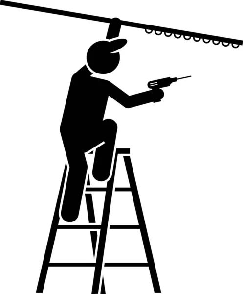 Installation Home Fixtures House Decorations Icons Pictogram Depicts Workers Installing — Stock Vector