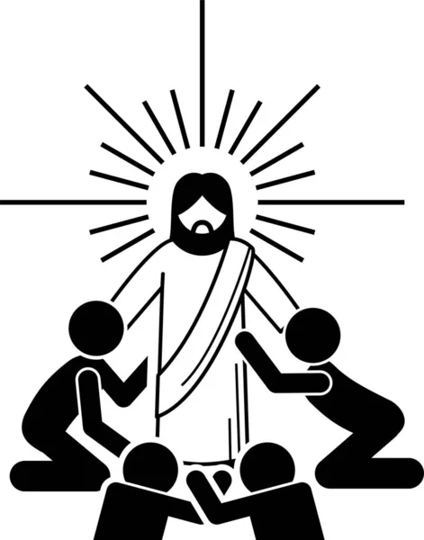 Jesus Christ basic action postures and poses in icon pictogram. Stick figure set of Jesus Christ character standing, running, jumping, meditating, flying, levitate, sitting down, and praying.