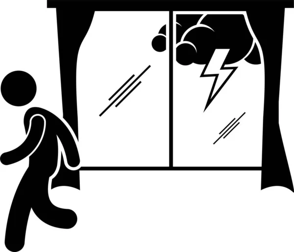 雷雷屋内安全のヒントスティック図ピクトグラムアイコン — ストックベクタ