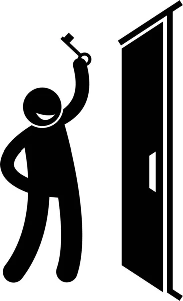 Man Door Pictogram Tırmanışlar Kapısı Olan Bir Adamın Çeşitli Hareketlerini — Stok Vektör