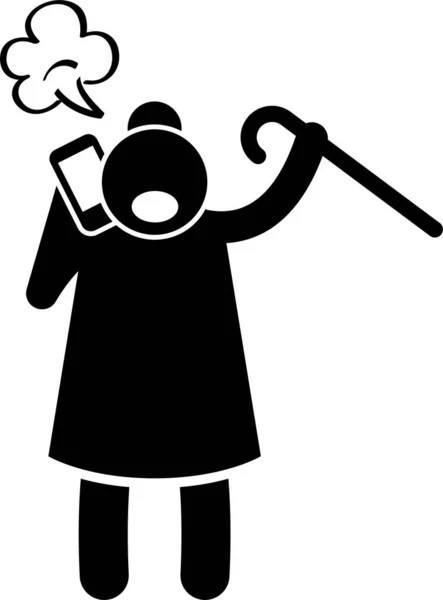 High Tech Granny Elderly Old Woman Using Computer Smartphone Stick Stock Illustration