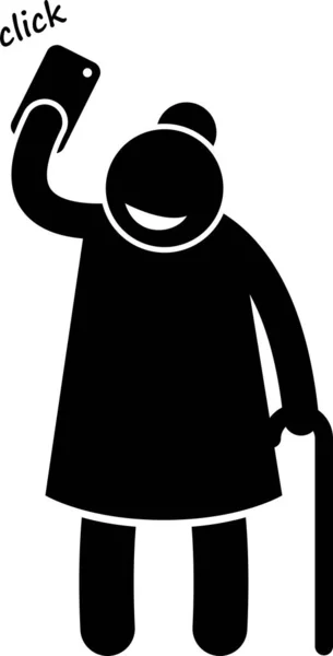 High Tech Granny Elderly Old Woman Using Computer Smartphone Stick Vector Graphics