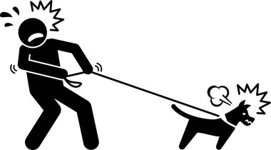 Köpekle yürüyen kişinin minimalist vektör illüstrasyonu
