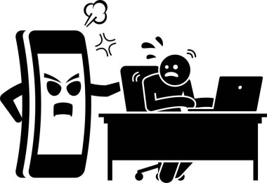 Ofis çubuğu resim ikonlarında yönetici, CEO, işçi ya da iş adamı. Çok çalışan, bitkin, yorgun ve çok fazla işi olan ve dikkati dağılmış bir adamın temsilcileri..